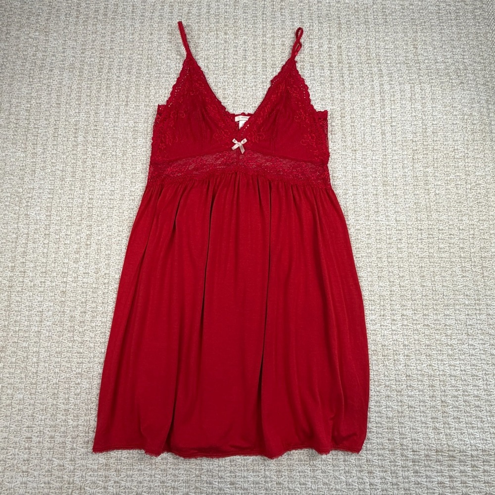 Eberjey Womens Slip Dress Size M Red Lace Modal Babydoll Lingerie Coquette - Picture 8 of 15